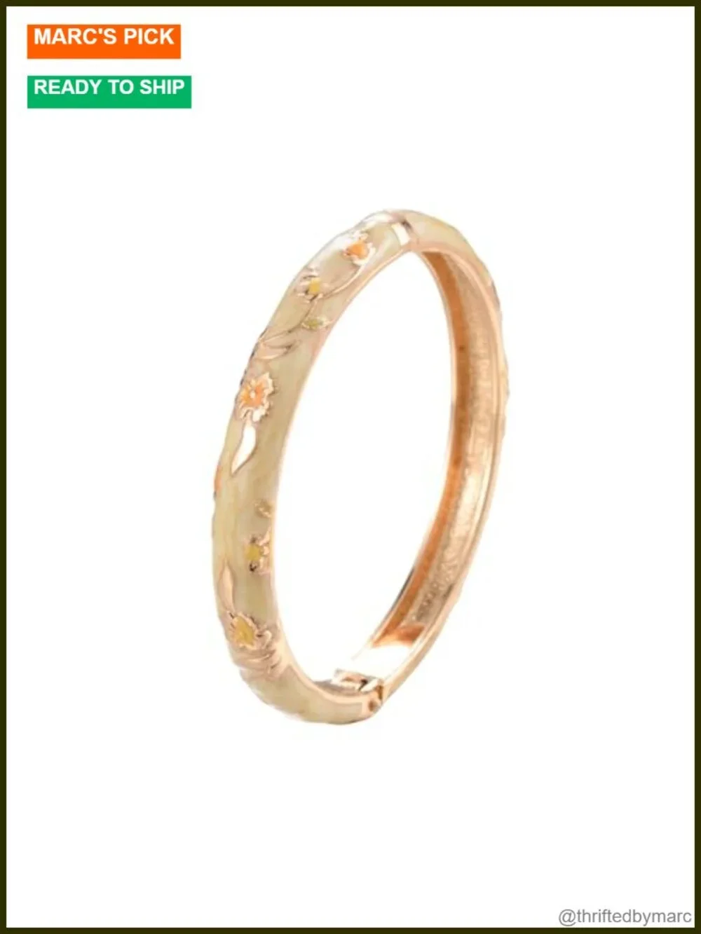 5 Pcs Enamel Bangle Bracelet Set Rose Flower Engraved Cloisonne Alloy Gold
